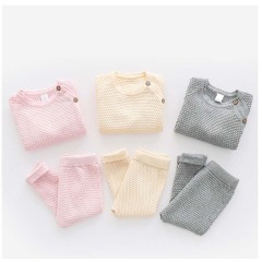 2022 Autumn Winter 100% Cotton Knitting Sweater Baby Sets Warm Botton Long Sleeve Top Pants 2pcs Newborn 0-3 Years Baby Clothes
