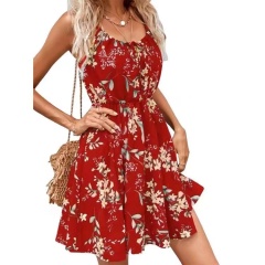Conyson Dropshipping New Hot Sale Arrival Summer Sleeveless Floral Printed Simple Flavor Women's Flare Loose Vintage Dress