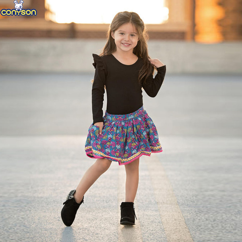 Conyson Wholesale New Toddler Kids Baby Girls Autumn Clothes Tops Long Sleeve Pullover Ruffles Solid Cotton T-Shirts Tops Outfit