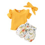 Wholesale 1-7 Years Bow O-Neck Floral Cotton Casual 3 Pcs Kids Girls Summer Clothing Sets