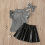 Baby Girls Plaid Headbands Summer Girls Clothes Set Kids Sleeve Shirt Skirt Outfit Girls Plaid Clothes Set