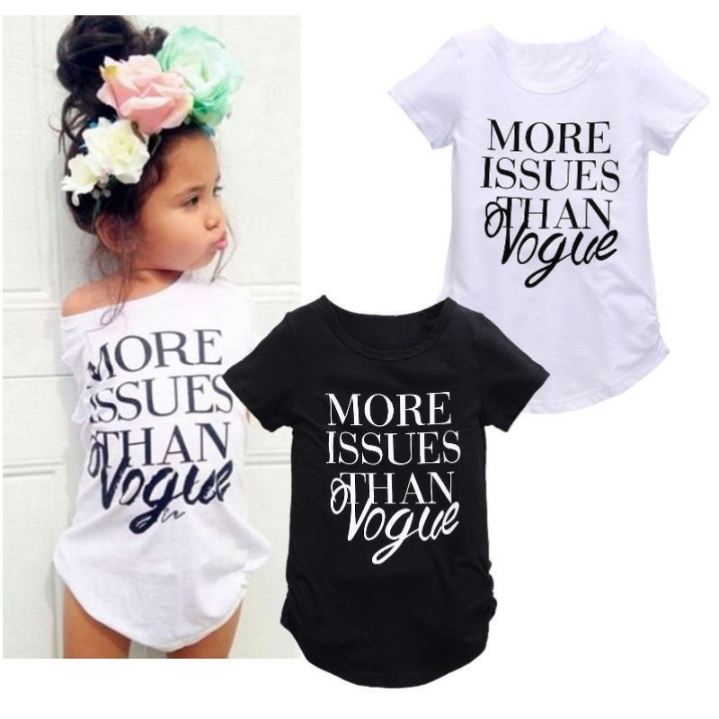Summer New Children Solid Color Short-sleeved Letter Print T-shirt Girls Popular Design Young Girl Baby T-shirt Top Clothing