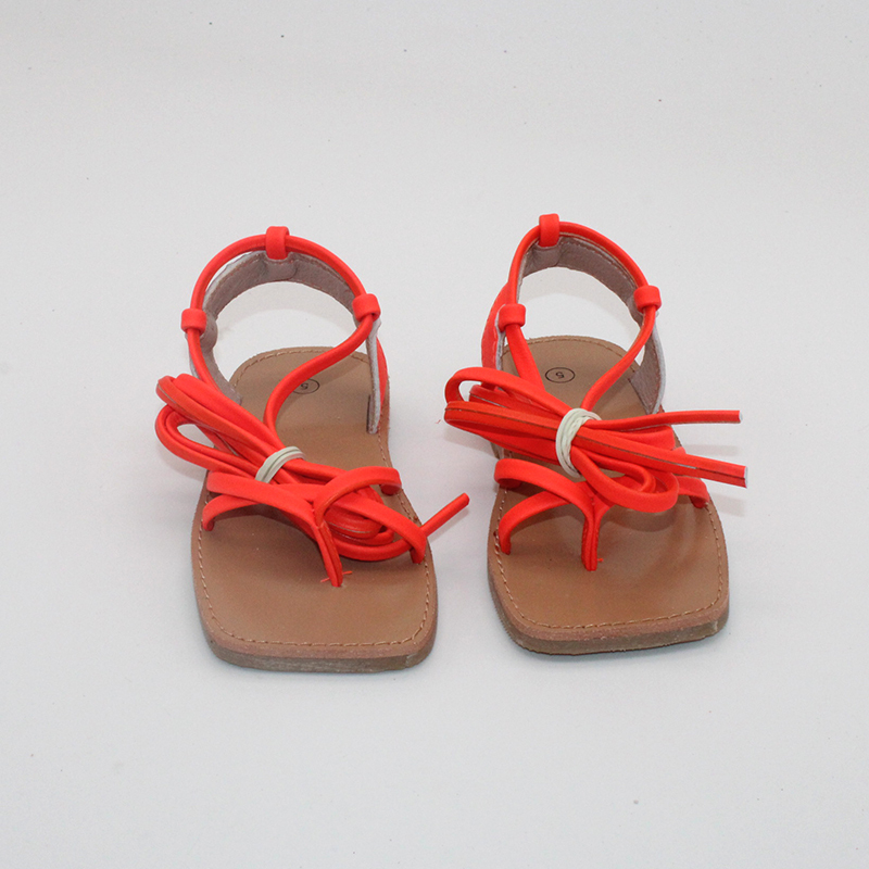 Conyson New popular summer beach flat square toe neon kids girls sandals leather baby shoes sandals