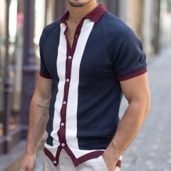Conyson Summer Men's Short-sleeved Knitted Casual POLO Shirts Contrast Color Slim Lapel Custom Ice Silk POLO Men Clothes T-shirt