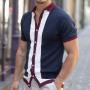 Conyson Summer Men's Short-sleeved Knitted Casual POLO Shirts Contrast Color Slim Lapel Custom Ice Silk POLO Men Clothes T-shirt