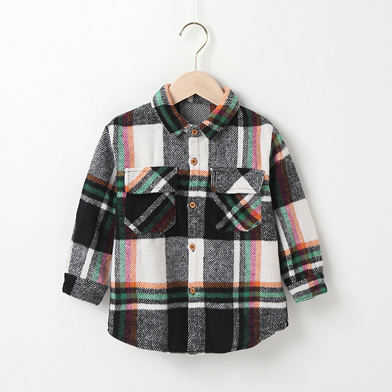 Fashion Autumn Children Girl Boy Warm Coat Plaid Long Sleeve Pocket Button Turn-down Collar Shirts Coat Jacket Tops Outwear
