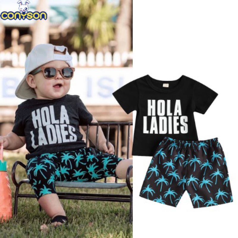 Conyson summer infant Boy low moq Casual t-shirt 2 Pieces kids shorts Toddler baby children kid Pant wear Fashion clothing Sets