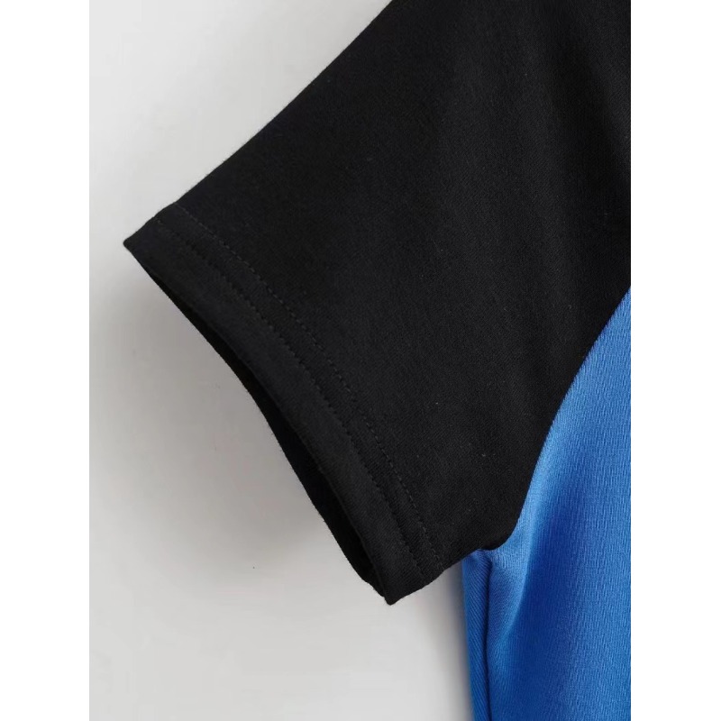 Conyson Hot Sale Custom Print Plain Summer Cotton Slim Fit T Shirt Short Sleeve Curved Hem Splicing Hits Two Color T-shirt Women