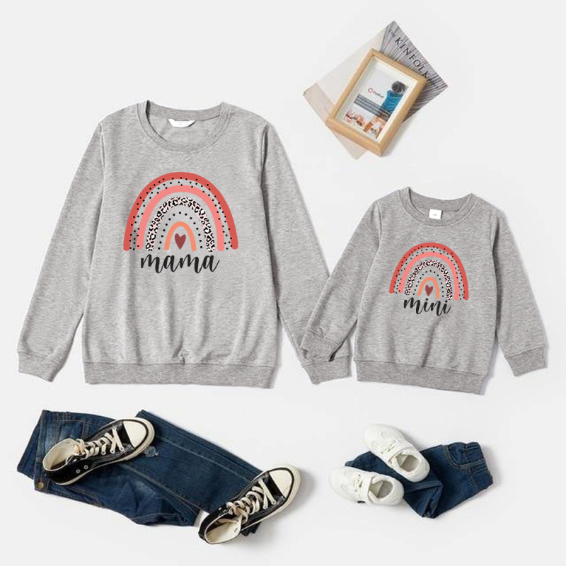 Conyson Love Sweaters Mother Daughter Rainbow Hoodies Long Sleeve Matching Sweatshirts Family Set Mommy and Me Clothes Tops