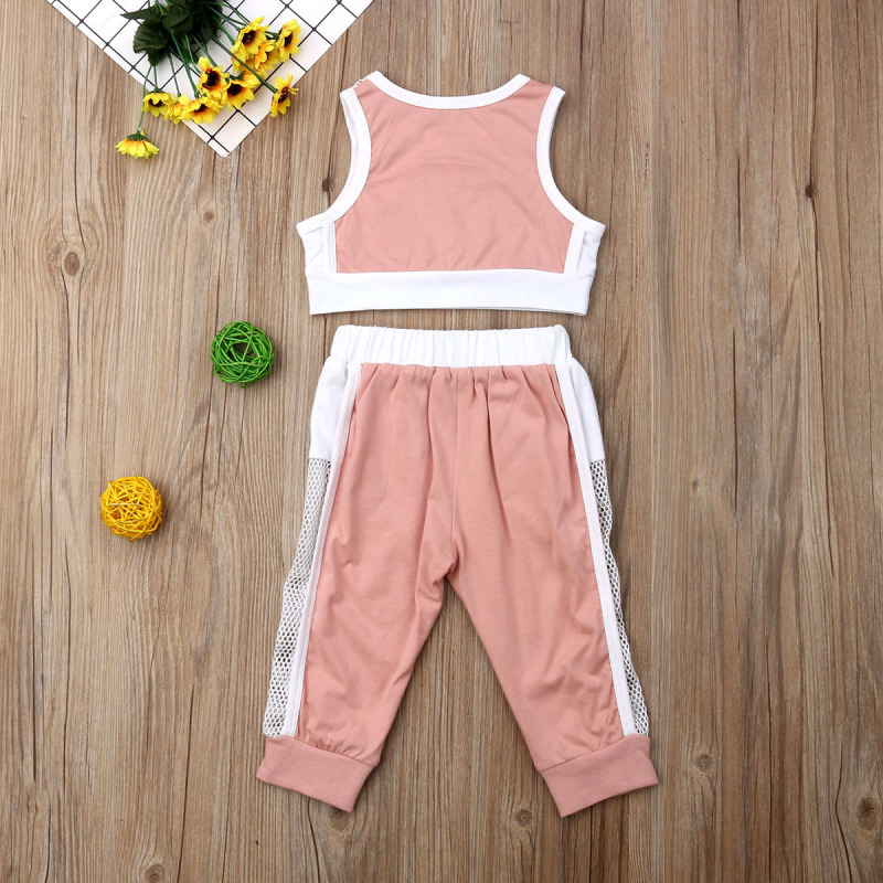 Conyson Summer Pink Sports Vest+Long Pants Casual  Outfits Set O-Neck Sleeveless Solid Little Girls 2 pcs Tracksuit