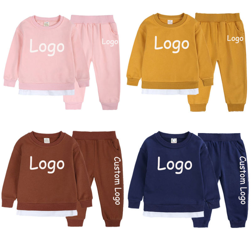 Kids Clothing Sets Custom Logo Patchwork Boys Girls Unisex Casual Clothes Jogger Set Sweat suit Tracksuit 2 Piece Sets