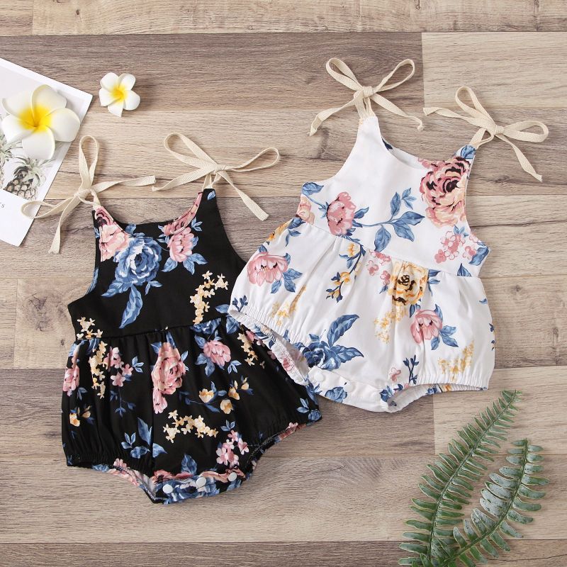 Wholesale Newborn Kid Sling Romper Baby Girl Summer Outfit Summer Clothes Sleeveless Flower Print Baby Girls Jumpsuit Romper