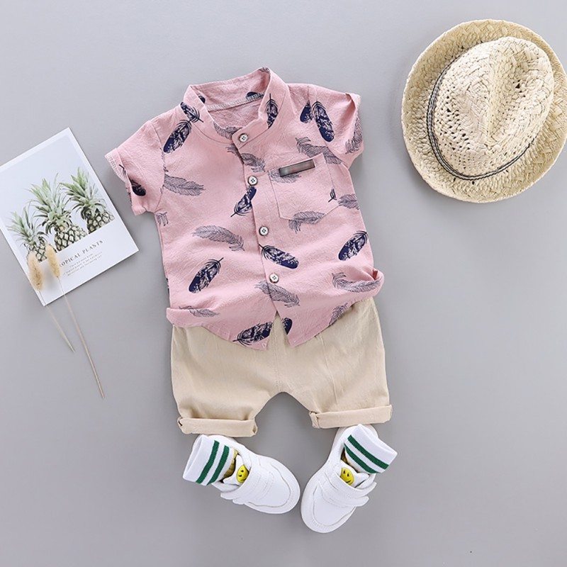 Conyson Children Clothes 2pcs Toddler Kids Boys Summer Outfits Holiday Beach Short Sleeve Shirt Top +Shorts Set