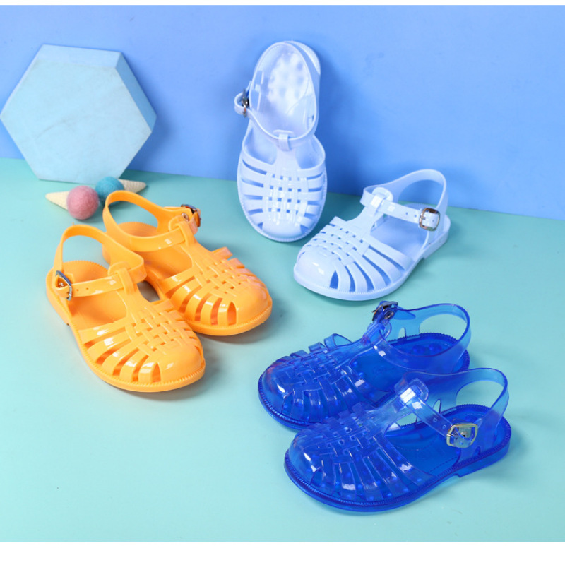 Conyson hot sale rts Korean kids design shoes children hook & loop toddler girls fashion princess solid jelly sandals kids shoes