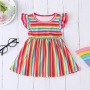 Conyson New Hot Sale Summer Kids Clothing Cotton Colorful Rainbow Striped Sleeveless Ruffle Sleeve Princess Vest Sweet Dress