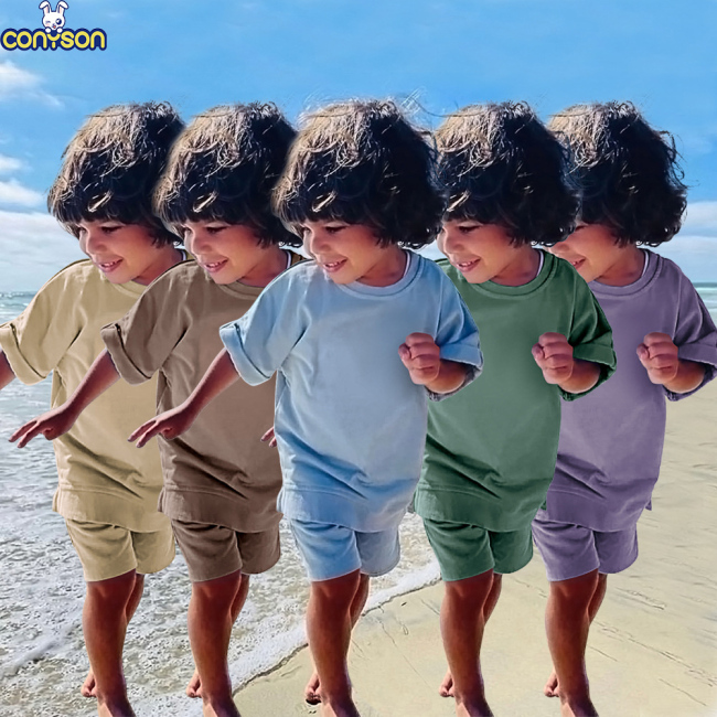 Conyson New Arrival 2023 Toddler Casual Summer Kids Tales 2 Pieces Short Sleeves Boys And Girls Clothing Jogger 1-7Y Kids Sets