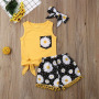 Casual Girl Baby Clothing Sleeveless Patchwork T Shirt Daisy Printed Tassel Shorts Headwear Three Piece Outfits Kids Clothes