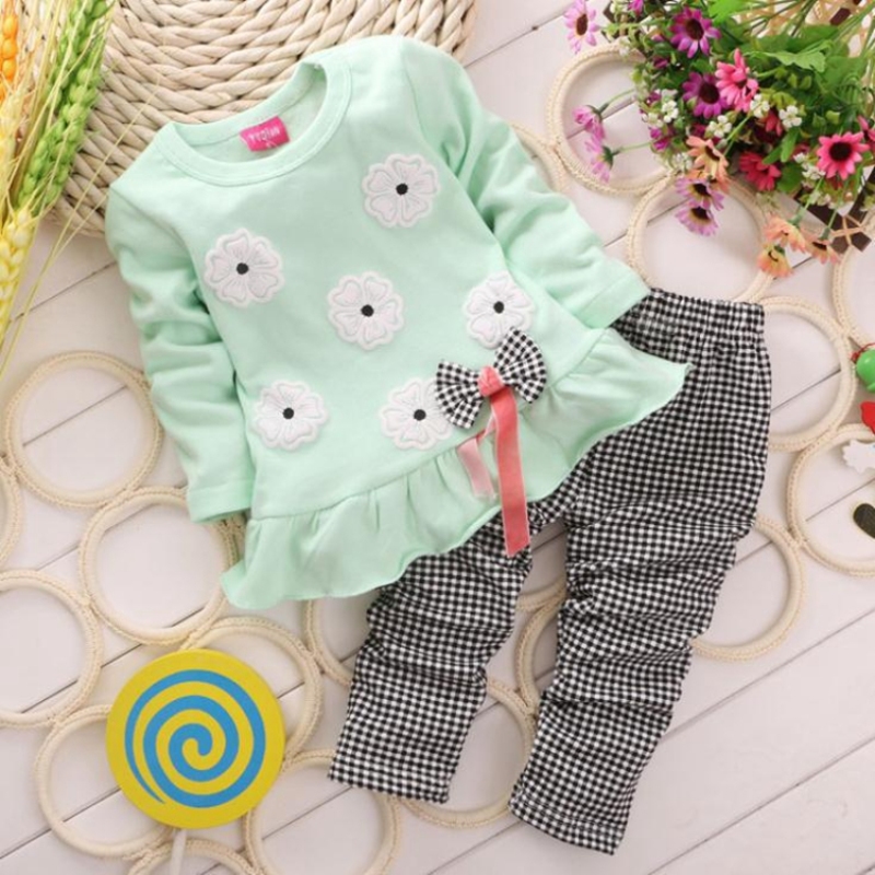 New Style Baby Girl Bow Plate Long Sleeve Set Baby Tops+pants 2pcs Sets Toddler Baby Girl Clothing Sets