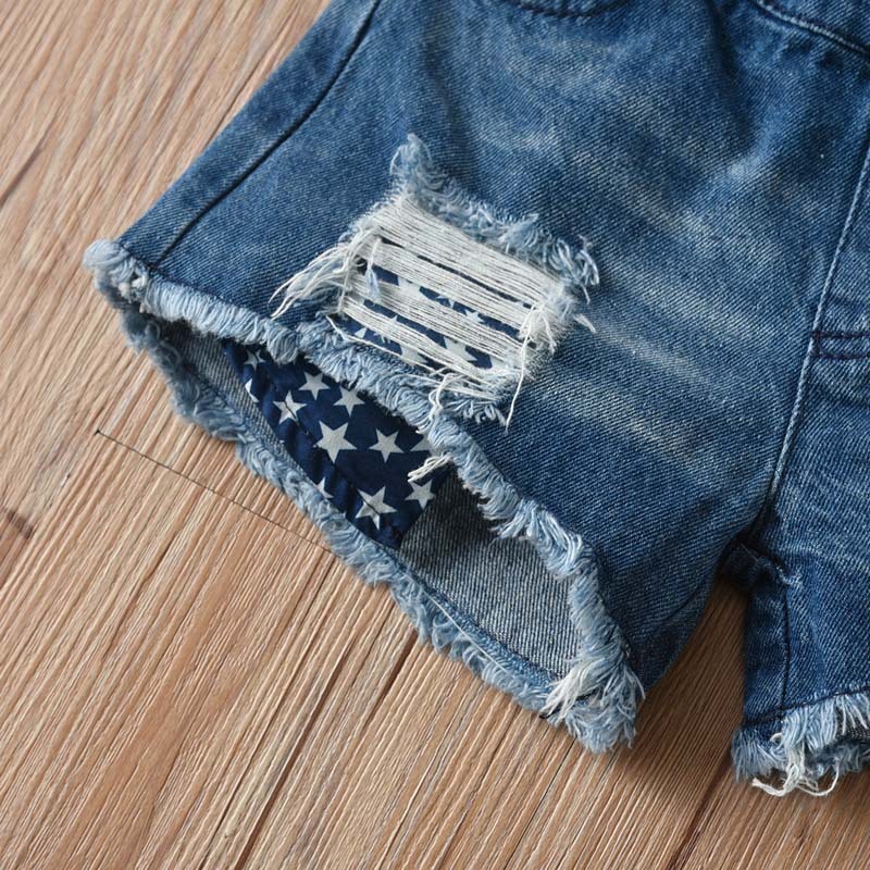 Conyson latest boutique summer fashion style Infant baby casual suit Children's Girl denim shorts Kids wear short Clothing Sets