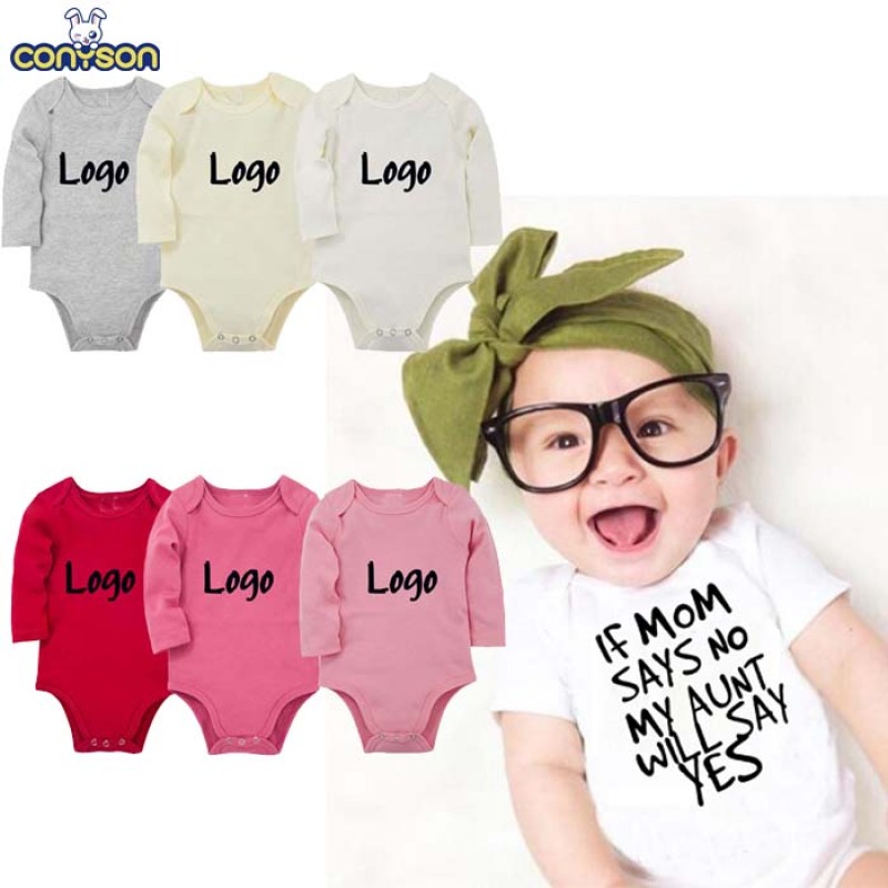 Conyson wholesale baby clothes romper plain custom printing LOGO short sleeve colorful blank 100% organic combed cotton romper