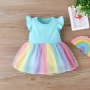 Conyson New Hot Sale Summer Kids Clothing Cotton Colorful Rainbow Striped Sleeveless Ruffle Sleeve Princess Vest Sweet Dress