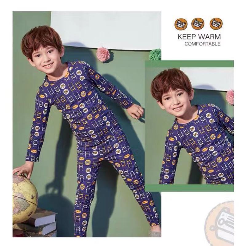 Bulk kids pajamas set child sleepwear ready to ship cartoon print kids thermal pajamas