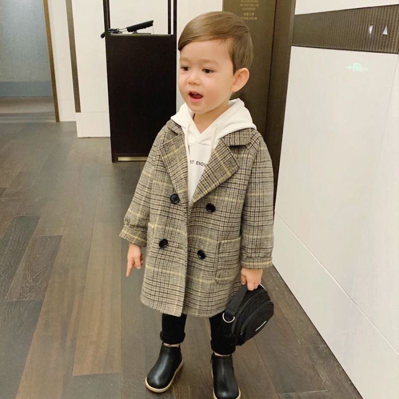 Conyson Winter Woolen Double-breasted Baby Boy Trench Lapel Autumn Kids Outerwear Coats Jacket Children Kids Clothing Handsome