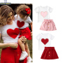 Conyson Kids Baby Clothes Summer Clothing Infant Children Easter Gift Print Pearls Heart Top Shirt Skirt 2Pcs Set Custom Outfit