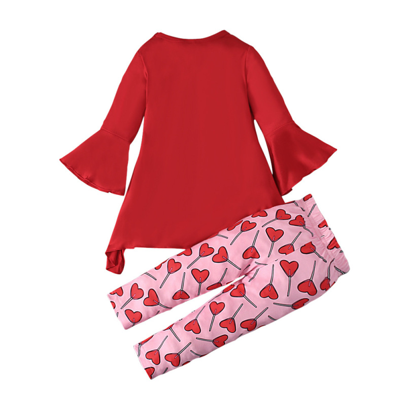 Conyson European Valentine's Day Spring Autumn Horn Long Sleeve Top+ Pant Heart Print 2Pcs Kid Clothes Baby Girls Clothing Set