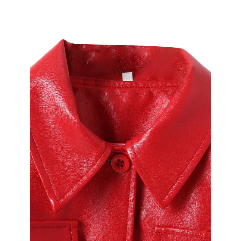 Conyson Hot New Autumn Kids Designer Clothes Girls Jacket Outwear Solid PU Leather Long Sleeves Single Breasted Coat
