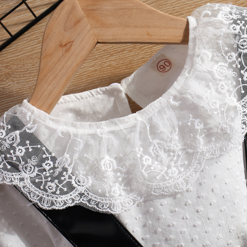 Children's Clothes Suit Girls Lace Bottoming Shirt +Leather PU Strap Skirt 2 Pcs Spring Autumn Baby Fashion Long-Sleeved Outfits