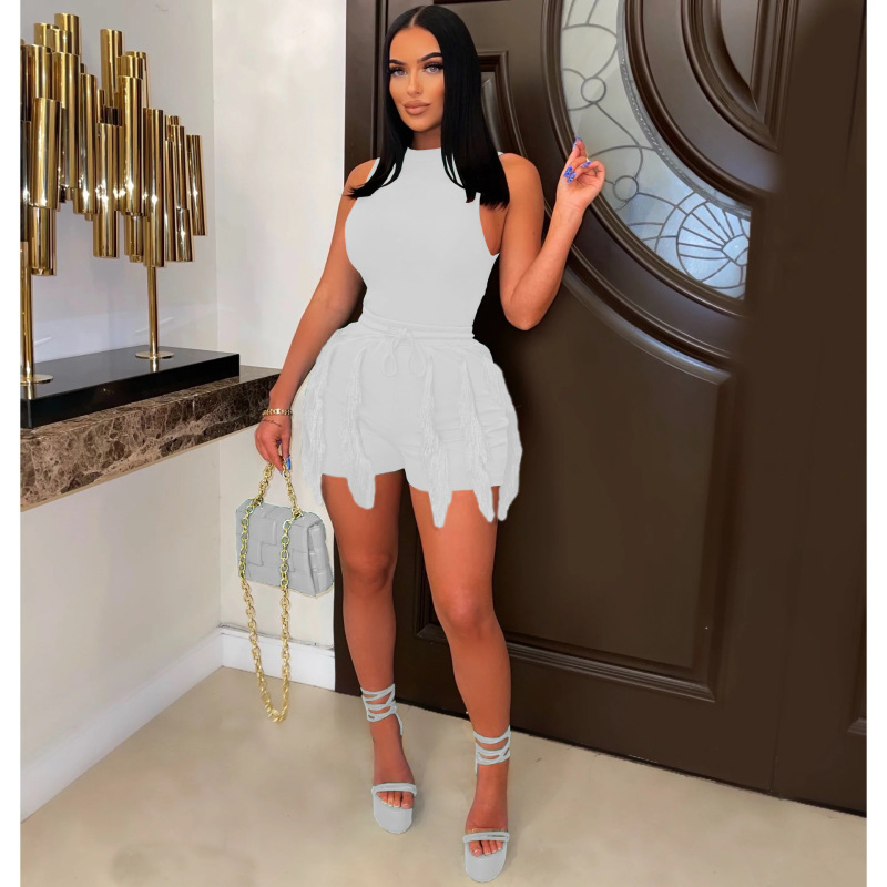 Conyson Wholesale Casual Summer Logo Apparel Boutique High Quality Jogger Sleeveless Solid Sexy Plus Size Shorts 2Pcs  Women Set