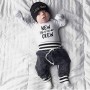 Conyson 0-18Months Newborn Boy Letter Print Clothes Cotton Sets Long Sleeve Romper Pant Hats Outfit 3Pcs Toddle Baby Warm Suits