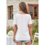 Conyson Wholesale Fast Shipping Summer Fashion Plain Macaron Splicing Design Knitting Square Collar White Short T-shirt Women