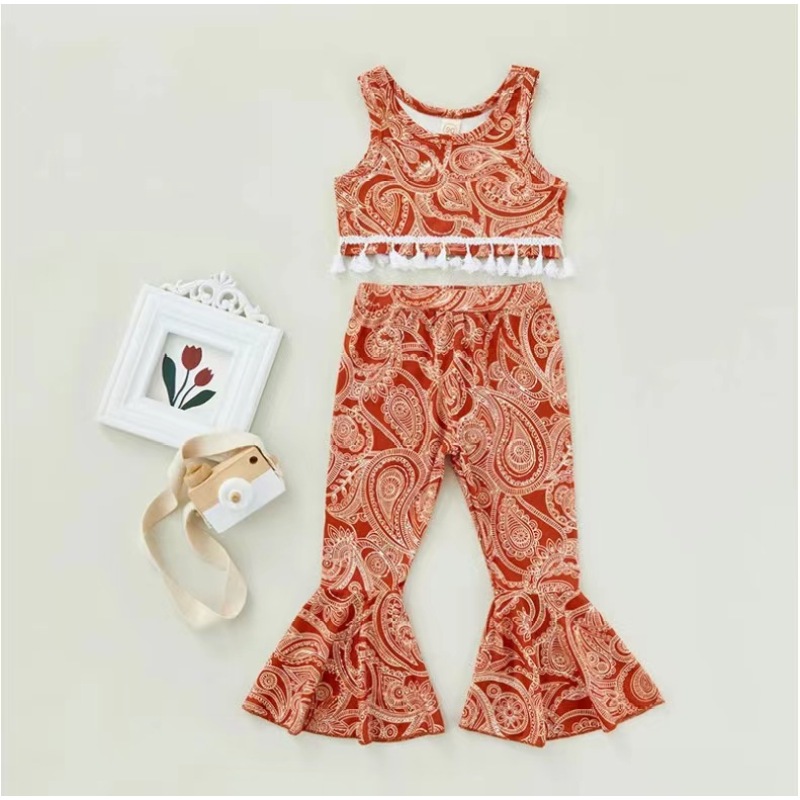 Conyson Wholesale Summer Boutique Kids Girl Clothing Sets Sleeveless Vest Long Flower Pants 2pcs Casual Chlidrens Girls Suits
