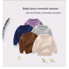 Conyson New Arrivals Autumn And Winter Fashion Loose Long Sleeve O-neck Baby And Child Plus Size Purple Chunky Knit Sweaters