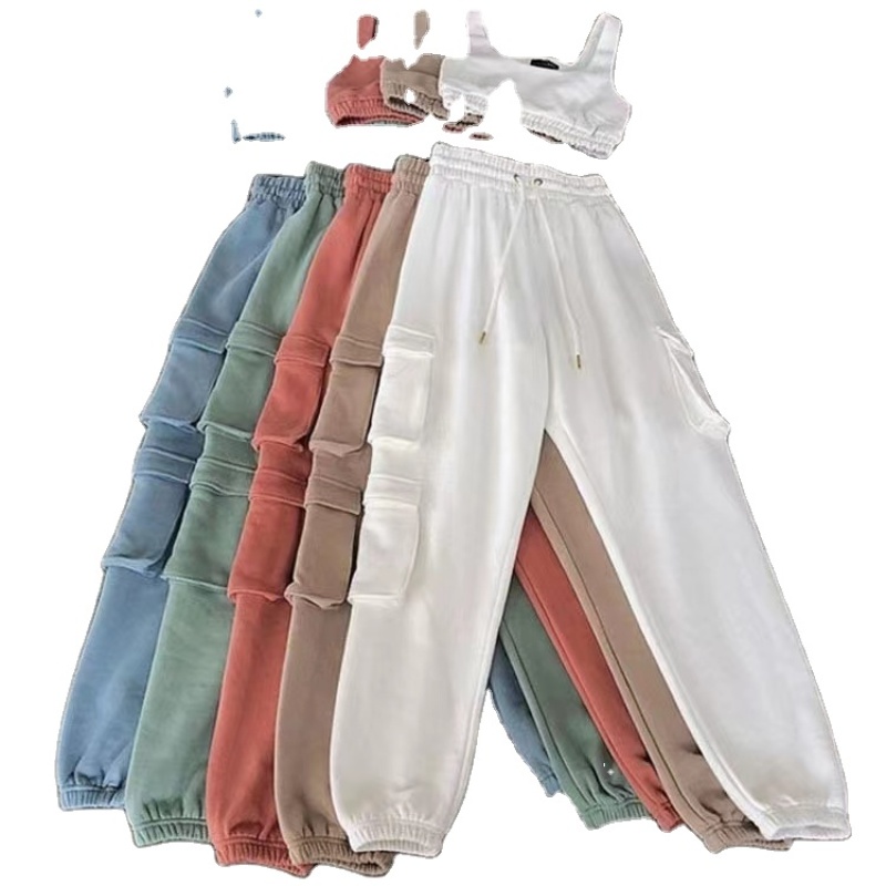 Conyson Hot Sale Custom Sport Gym Pullover Three-dimensional Pocket Pinching Pants Plain Crop Top Oversized Women's Vest Set