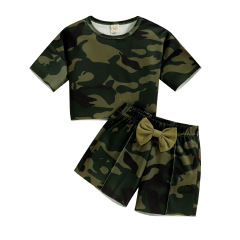 Conyson hot sale Latest korea Fashion designer Style Toddler Girl t-shirt Shorts clothes suit Kids leopard 2 pieces clothing Set
