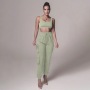 Conyson Hot Sale Custom Sport Gym Pullover Three-dimensional Pocket Pinching Pants Plain Crop Top Oversized Women's Vest Set