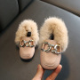 2021 Custom Winter Party Black Children Wholesaler Little Toddler Baby Girl Kids Flats Fur Dress Children's Casual Shoes