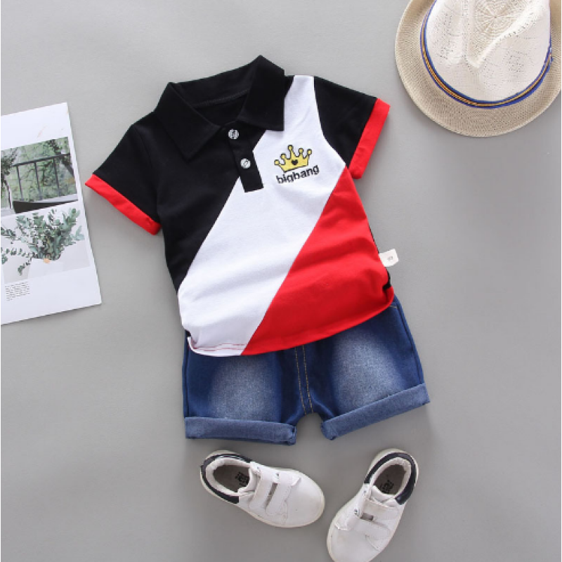 Conyson hot sale korea fashion toddler cotton patchwork apparel baby boys designer kids clothes summer outfit short clothing set