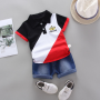 Conyson hot sale korea fashion toddler cotton patchwork apparel baby boys designer kids clothes summer outfit short clothing set