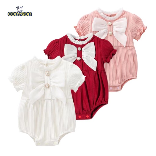 Conyson Infant Baby Girls Clothes Shorts Sleeve Bow Outdoor Clothing Cut Prince Baby Girl Romper