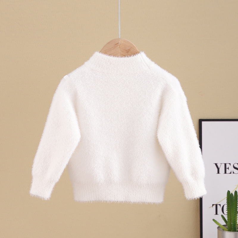 Factory Supply Long Sleeve Cartoon O-Neck Pullover Kids Girls Designer White Sweaters