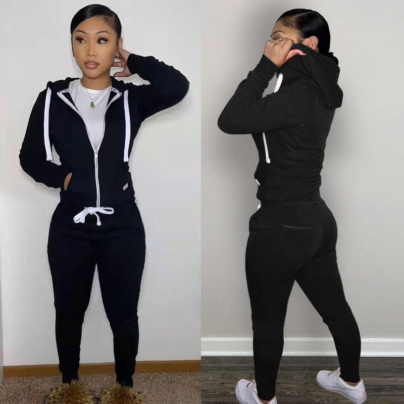 Thick Fleece 2 Piece Women Fall Winter Clothes Jogging Sweatpants Suit Cardigan Hoodie Women Sweatsuit Set Tracksuit Jogger Set