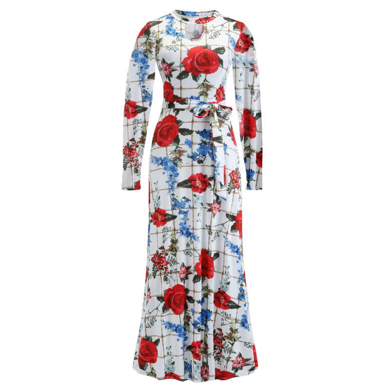 2022 Custom Summer Floral Long Skirts Hollow Out Printed Plus Size Women Clothing Holiday Elegant Casual Style Dress