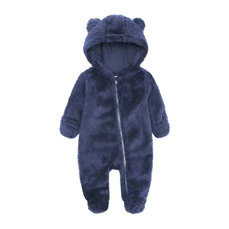 Conyson Stock Lot Solid Long Sleeve Children Clothing Vintage Zipper Outfit Hooded New Born Baby Boy Girl Winter Romper