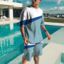 hot sale rts summer Custom logo Made Outdoor men jogger Clothes suit patchwork color clothing two-piece adult t-shirt short Set