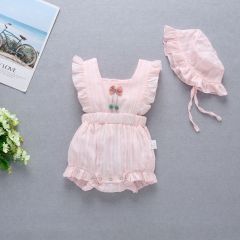 Conyson Summer Cute Baby Girls Romper 2pcs Ruffles Sleeveless Flowers Solid Jumpsuits With Hats Baby Kids Clothes Outfit Sets