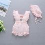 Conyson Summer Cute Baby Girls Romper 2pcs Ruffles Sleeveless Flowers Solid Jumpsuits With Hats Baby Kids Clothes Outfit Sets